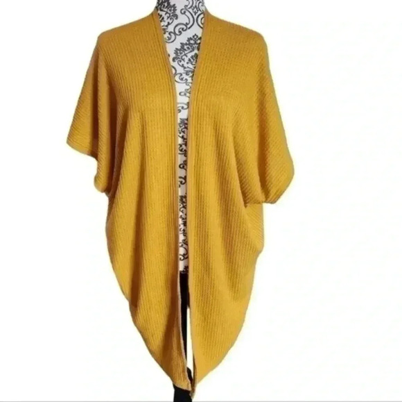 BUTTERCREAM Clothing Waffle Cardigan Mustard Yellow Open Front Women's size Med - Picture 2 of 9